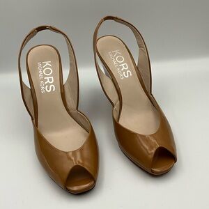 Michael Kors Heels Size 8.5 Tan Peep Toe Slingback Heels